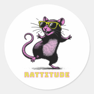 Pegatina Redonda Gracioso Rat Rat Meme Rtitude Rosa Rat Sungles Dan
