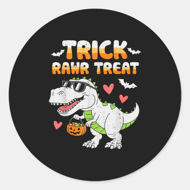 Pegatina Redonda Gracioso Rawr Trata A Dinosaur T Rex Halloween A (Anverso)