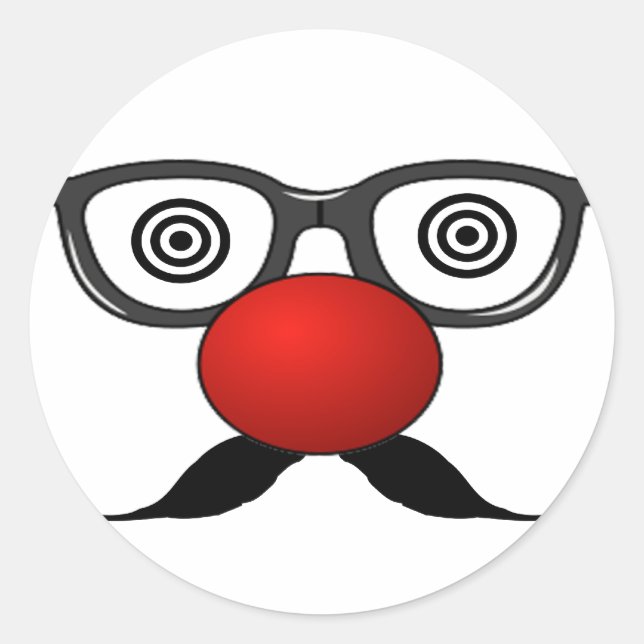 Pegatina Redonda Gracioso Red Nose ojos raros gafas bigote (Anverso)
