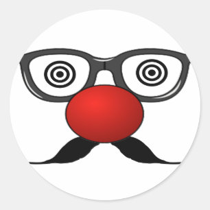 Pegatina Redonda Gracioso Red Nose ojos raros gafas bigote