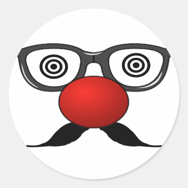 Pegatina Redonda Gracioso Red Nose ojos raros gafas bigote (Anverso)