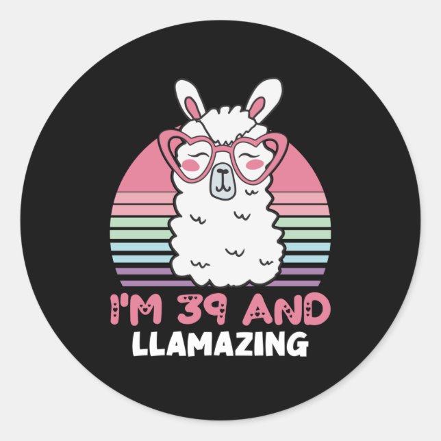 Pegatina Redonda Gracioso regalo de cumpleaños número 39 de Llama A (Anverso)