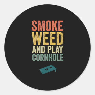 Pegatina Redonda Gracioso Regalo de equipo Cornhole Weed Vintage Re