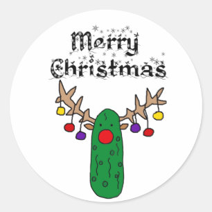 Pegatina Redonda Gracioso reno de pastas, Feliz arte navideño