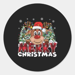 Pegatina Redonda Gracioso reno Navidad Hombres Mujeres Familia Feli