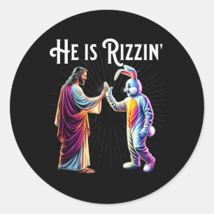 Pegatina Redonda Gracioso Rizz Es Rizzin Jesús Altos Cinco Bun De P