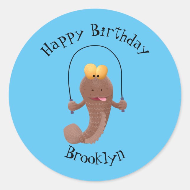 Pegatina Redonda Gracioso saltando a la personalizado de pescado de (Anverso)