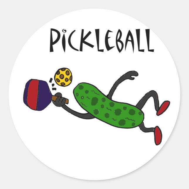 Pegatina Redonda Gracioso Salto Jugando Pickleball (Anverso)