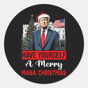 Pegatina Redonda Gracioso Santa Trump Se Tiene Una Maga De Berry Ch