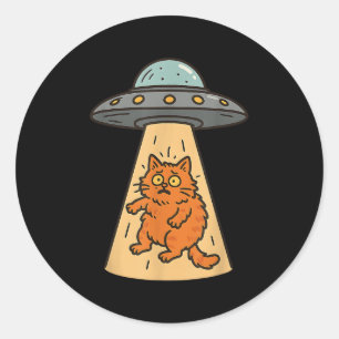 Pegatina Redonda Gracioso Secuestro De Gato Alien Ufo Spaceship Kit