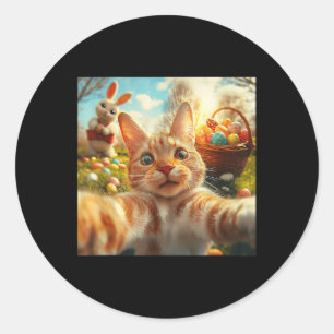 Pegatina Redonda Gracioso Selfie De Gato De Pascua Con Adultos Cone