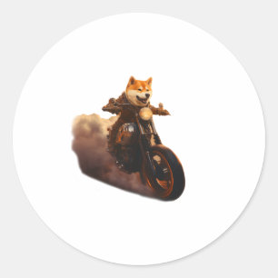 Pegatina Redonda Gracioso, Shiba Inu, Motocicleta, Perro, Marioneta