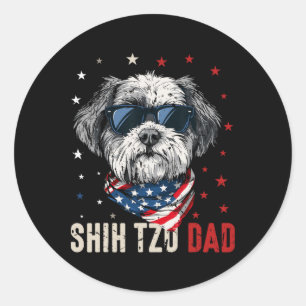Pegatina Redonda Gracioso Shih Tzu Dad Usa Stars 4 De Julio Padres 