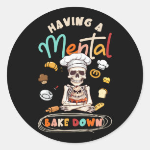 Pegatina Redonda Gracioso Skeleton Baker Baking Lover Con Un Mental