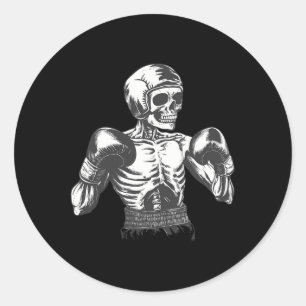 Pegatina Redonda Gracioso Skeleton Boxer Con Guantes De Boxeo Lucha