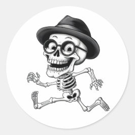 Pegatina Redonda Gracioso Skeleton con Gorra negro y gafas Quirky G