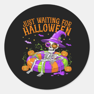Pegatina Redonda Gracioso Skeleton Float Solo Esperando Halloween M