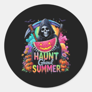 Pegatina Redonda Gracioso Skeleton Ice Cream Hot Ghoul Verano Summe