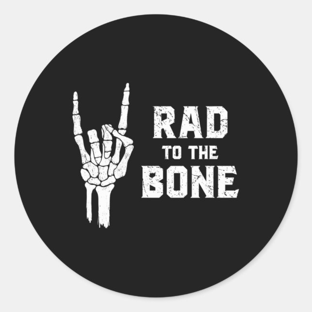 Pegatina Redonda Gracioso Skeleton Rock Halloween Rad Al Hueso (Anverso)