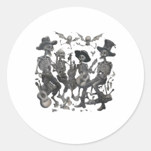 Pegatina Redonda Gracioso Skeleton Skull Bailando Canto Rock Ba