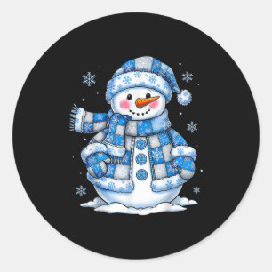 Pegatina Redonda Gracioso Snowman Snowflake Feliz Navidad