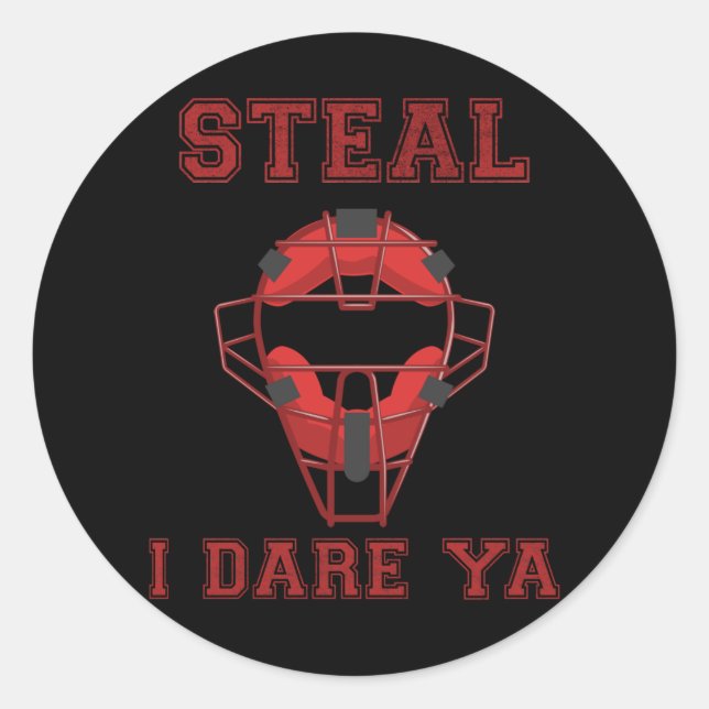 Pegatina Redonda Gracioso Softball Catcher Steel Humor Baseball (Anverso)