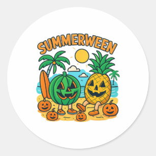Pegatina Redonda Gracioso Summerween Cute Watermelon Y Pineapple Be