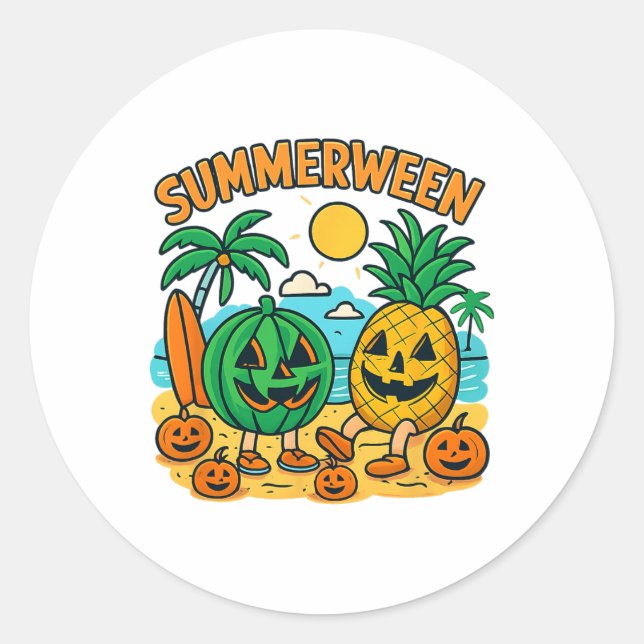 Pegatina Redonda Gracioso Summerween Cute Watermelon Y Pineapple Be (Anverso)