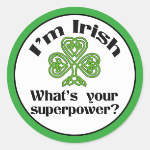 Pegatina Redonda Gracioso superpoder irlandés Shamrock