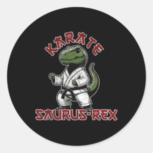 Pegatina Redonda Gracioso T-rex Karate Dino Artes Marciales Niños