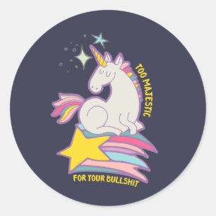 Pegatina Redonda Gracioso Unicornio Sarcástico Demasiado Majestuoso