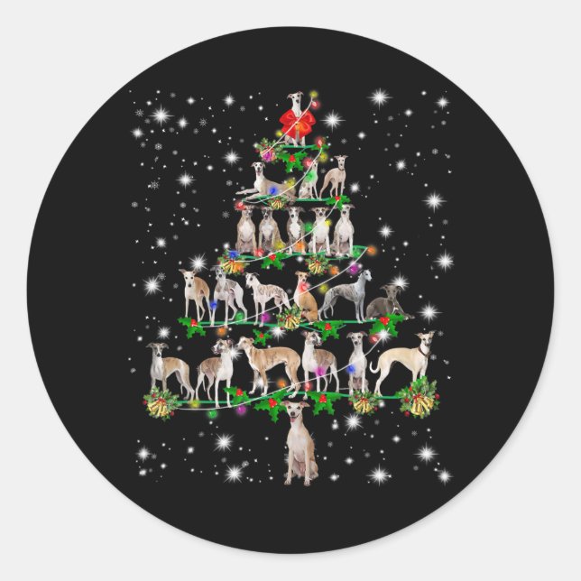 Pegatina Redonda Gracioso Whippet Christmas Tree Ornament Decour (Anverso)