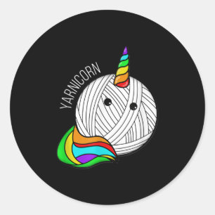 Pegatina Redonda Gracioso Yarn Art Unicorn - Yarn Horn Crochet Pict