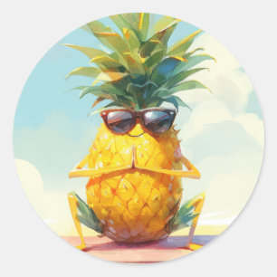 Pegatina Redonda Gracioso yoga de piña