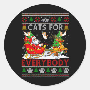 Pegatina Redonda Graciosos Gatos Para Todos Santa Sleigh Fea Christ