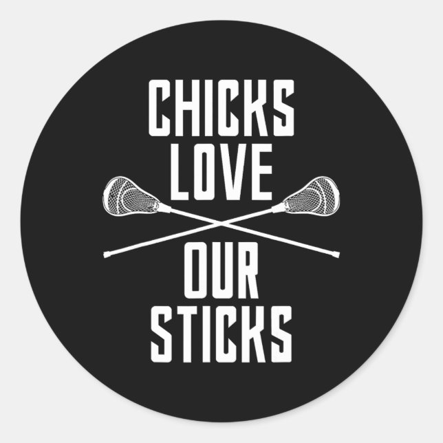 Pegatina Redonda Graciosos Lacrosse Chicks Aman Nuestros Sticks Lax (Anverso)