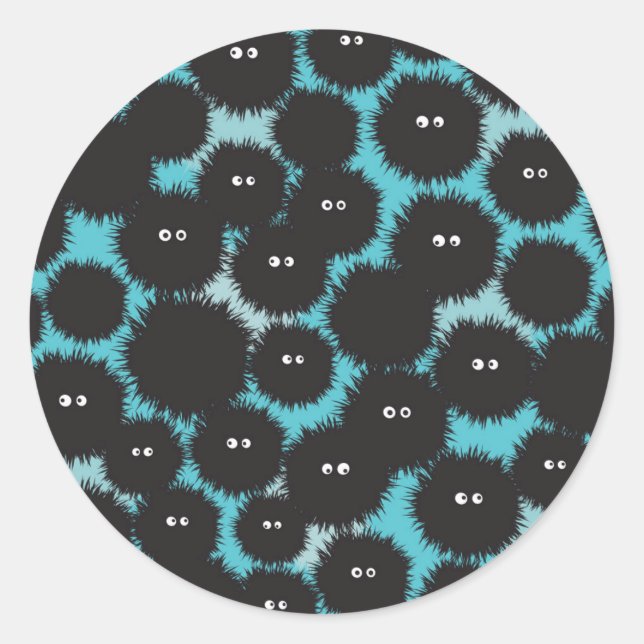 Pegatina Redonda Graciosos monstruos esponjosos negros (Anverso)