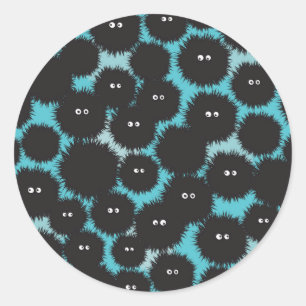 Pegatina Redonda Graciosos monstruos esponjosos negros