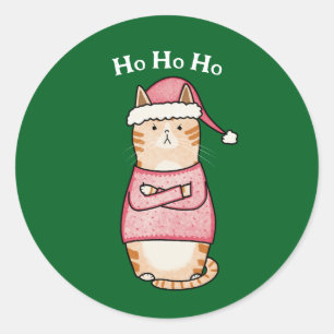 Pegatina Redonda Graciosos Navidades de gatos Naranjas sarcásticos