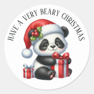 Pegatina Redonda Graciosos Navidades de oso panda saludan
