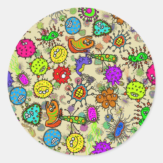 Pegatina Redonda Graciosos organismos microscópicos de laboratorio (Anverso)