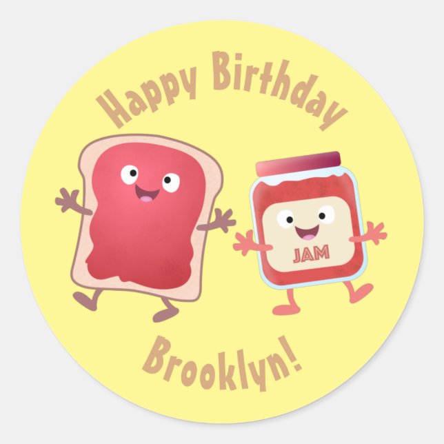 Pegatina Redonda Graciosos personajes de caricatura sobre pan y mer (Anverso)