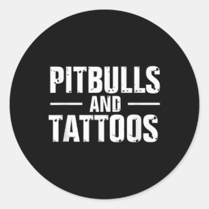 Pegatina Redonda Graciosos Pitbulls Y Tattoos Perro Trendy Perro Lo
