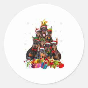 Pegatina Redonda Graciosos regalos de árbol de Navidad Doberman X