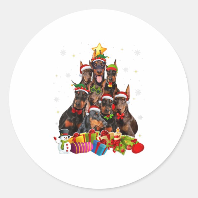 Pegatina Redonda Graciosos regalos Doberman de Árbol de Navidad X (Anverso)