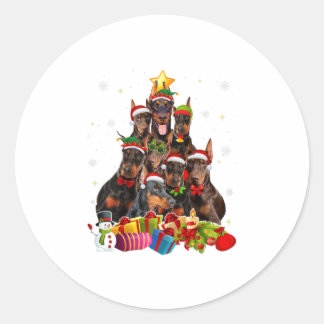 Pegatina Redonda Graciosos regalos Doberman de Árbol de Navidad X