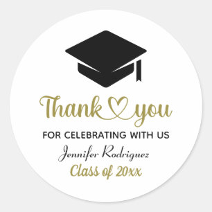 Pegatina Redonda Grad Love Y Gracias Graduation Cap Gracias