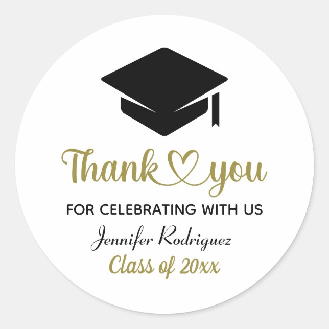 Pegatina Redonda Grad Love Y Gracias Graduation Cap Gracias (Anverso)