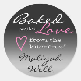 Pegatina Redonda Gradiencia de Ombre gris horneada con rosa de cora