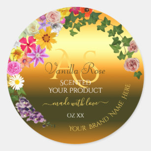 Pegatina Redonda Gradiente de Naranja floral Etiquetas de producto